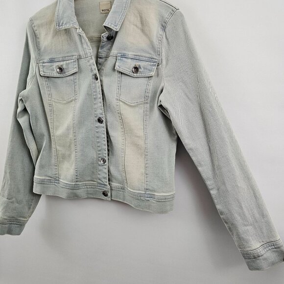 Ecru Denim Jacket Women Size L Light Wash Blue Stretch Fall Casual Layering Boho - Picture 5 of 13